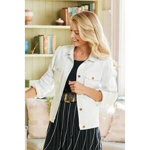 NWT Soft Surroundings Diana Shapely Denim Jacket Women’s Sz 1X White Minimalist